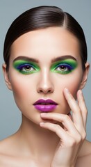 Young caucasian female with vibrant makeup and bold lip color