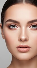 Young caucasian female with smooth skin and natural makeup close-up portrait