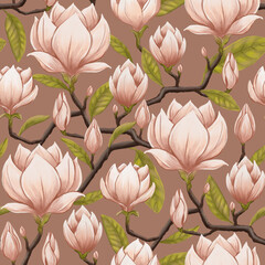 vector floral seamless pattern background. hand drawn flowers and leaves. Magnolia