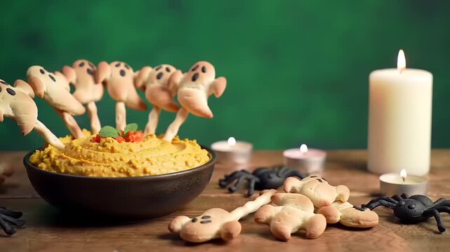 Halloween pumpkin hummus with ghost crackers