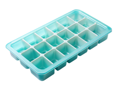 Empty blue plastic ice cube tray isolated on transparent background
