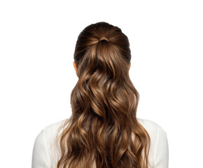 Naklejka premium Elegant hairstyle with natural waves for everyday elegance on a transparent background, cut out