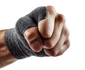 Fitness preparation for boxing training with wrapped hands on a transparent background, cut out
