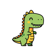 Cute green cartoon dinosaur character smiling happily.