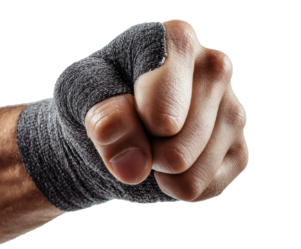 Fitness preparation for boxing training with wrapped hands on a transparent background, cut out