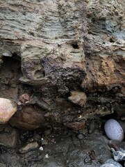 Collapse of the seashore in winter