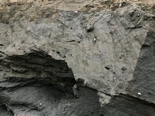 Collapse of the seashore in winter
