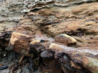 Collapse of the seashore in winter