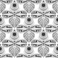 vector damask luxury, boho pattern design. dragonfly