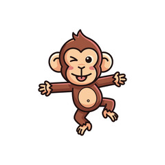 Cute baby monkey cartoon character winking and dancing happily.