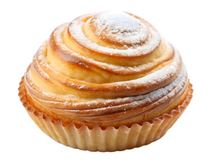 A delicious sweet pastry dusted with powdered sugar, isolated on transparent background