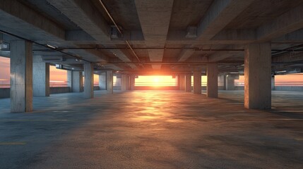 Empty parking garage sunset view