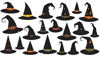 Festive array of whimsical witch hats for celebratory autumn designs and decorations
