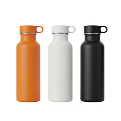 Stay Hydrated with Stylish Bottles: Orange, White, and Black Reusable Water Bottles for Eco-Friendly Living, Perfect for Fitness, Outdoors, and Everyday Use, Promoting Sustainability