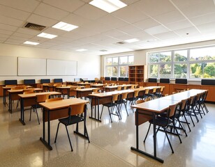 Empty classroom, light and bright