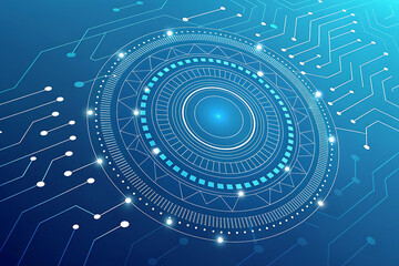 Futuristic circular interface with concentric rings and geometric patterns, surrounded by digital circuit lines. Ideal for AI control systems, cybersecurity, and sci-fi tech dashboards.