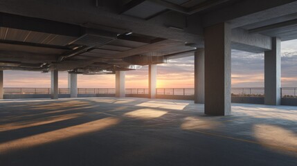 Empty parking garage sunset view