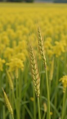 Fototapeta premium Vibrant golden wheat fields demonstrate harvests essence and agricultural prosperity