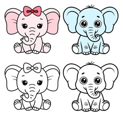 Obraz premium Baby Elephant Boy Girl Cute Shower Shirt Bodysuit Animal DIY Gift Doodle Clipart Shape
