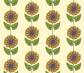 Floral Block Prints Sunflowers - seamless pattern