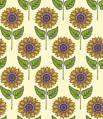 Floral Block Prints Sunflowers - seamless pattern