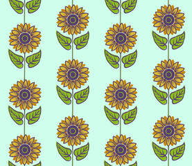 Floral Block Prints Sunflowers - seamless pattern
