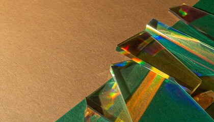 Multicolored glass prisms on wood