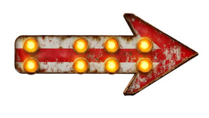 Vintage Arrow Marquee Light isolated on a transparent background