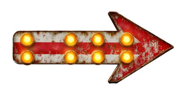 Vintage Arrow Marquee Light isolated on a transparent background