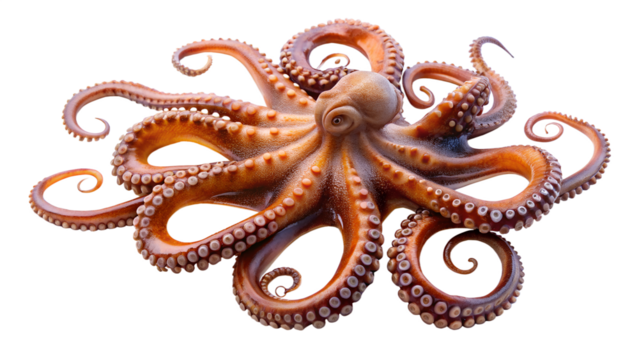 A single octopus with its tentacles spread out, isolated on transparent background