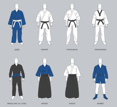 Martial Arts Uniforms Vector Illustration Set