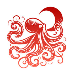 vector octopus and moon vector illustration 