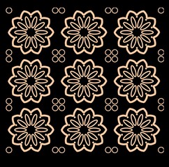 Batik Floral Tile Pattern in Black and Brown  for Background