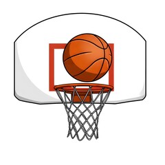 Naklejka premium A basketball soaring towards a hoop, suggesting a successful shot or a promising play in motion.