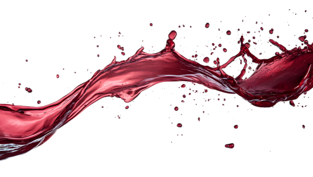Red wine splash dynamic motion isolated on a transparent background 