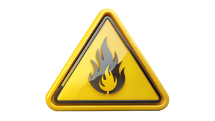 Flammable hazard warning sign isolated on transparent background