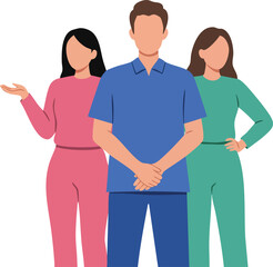 Fototapeta premium Group of diverse young adults standing together in casual colorful clothing vector illustration 
