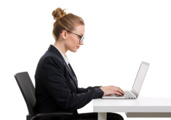 Businesswoman Working on Laptop, Focused and Efficient