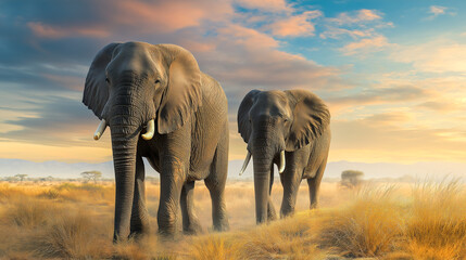 Fototapeta premium elephant in the sunset