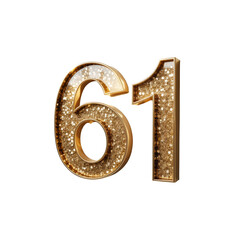 Sparkling Gold Number Sixty-One 3D Render of Glittering 61 for Anniversary or Celebration
