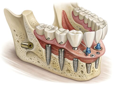 Dental implant procedure and anatomy illustration