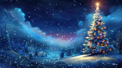 Christmas eve with xmas tree in the winter wonderland landscape during snowfall - Powered by Adobe