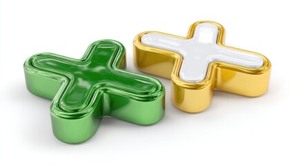 Obraz premium Gold and green plus signs