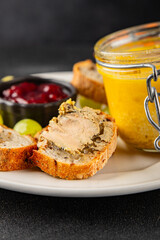 Foie gras goose liver appetizer delicacy fresh delicious gourmet food background on the table rustic food top view copy space © Alesia Berlezova