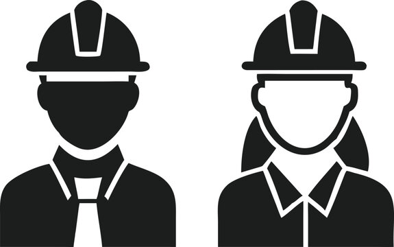 Construction Workers Male and Female with Hard Hats Representing Skilled Professionals and Gender Equality in the Workplace