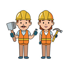 Cartoon Construction Workers Ready to Build a Future with Tools Hard Hats and Safety Vests Smiling Proudly at Work
