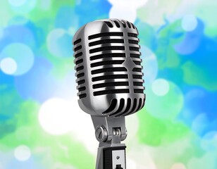 Vintage microphone on a blurred background