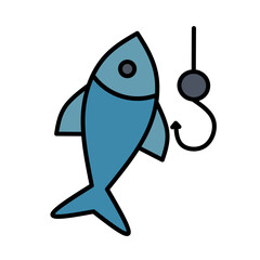 Fototapeta premium Modern Outlined Fish and Hook Fishing Line Graphic Illustration Design