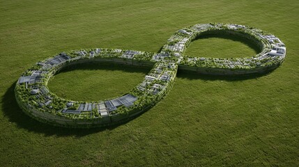Fototapeta premium Sustainable City Design: An Infinity Loop Structure Covered in Greenery on Lush Grass