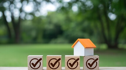 House on blocks with checkmarks outdoors home real estate